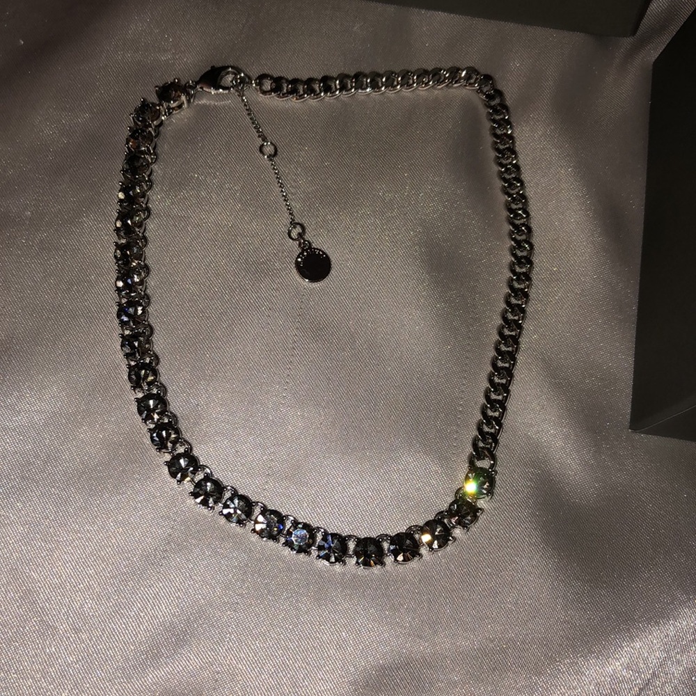 All Saints Mixed Silver Tone Curb Chain & Smoky Black Crystal Necklace NEW - Picture 4 of 13